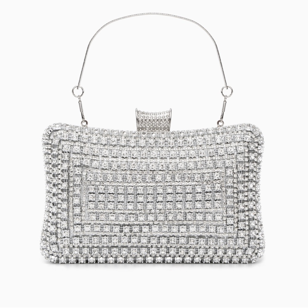 Silver Rhinestone Crystal Diamond Evening Clutch Bag with Handle Crossbody Bags